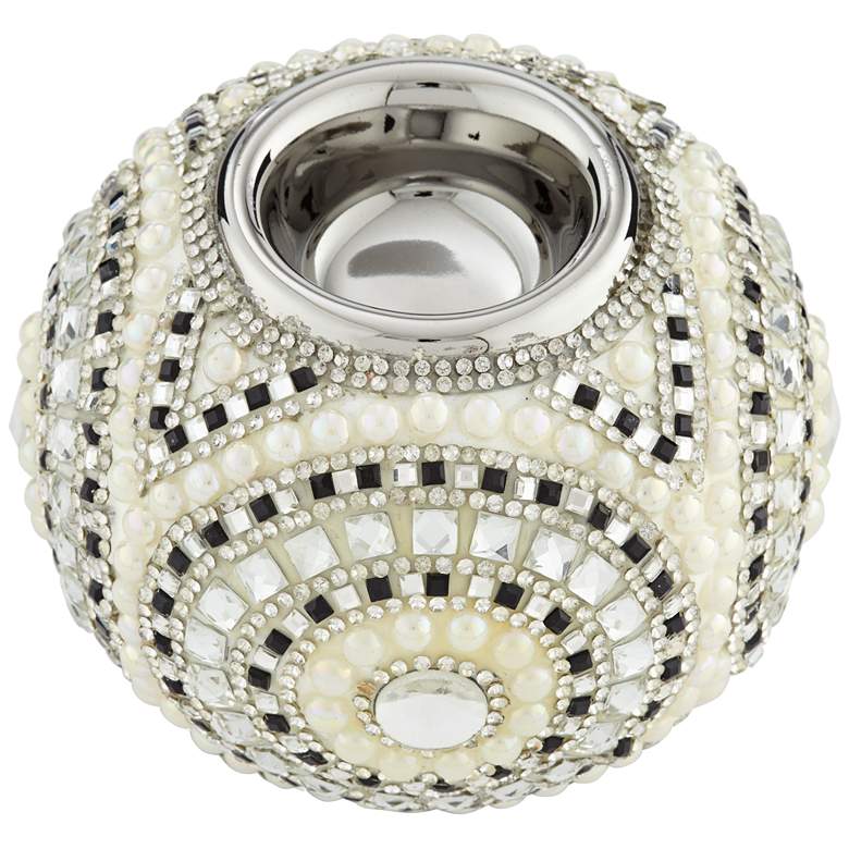 Image 5 Beaded Silver Plating 4 inch Wide Tealight Candle Holder more views