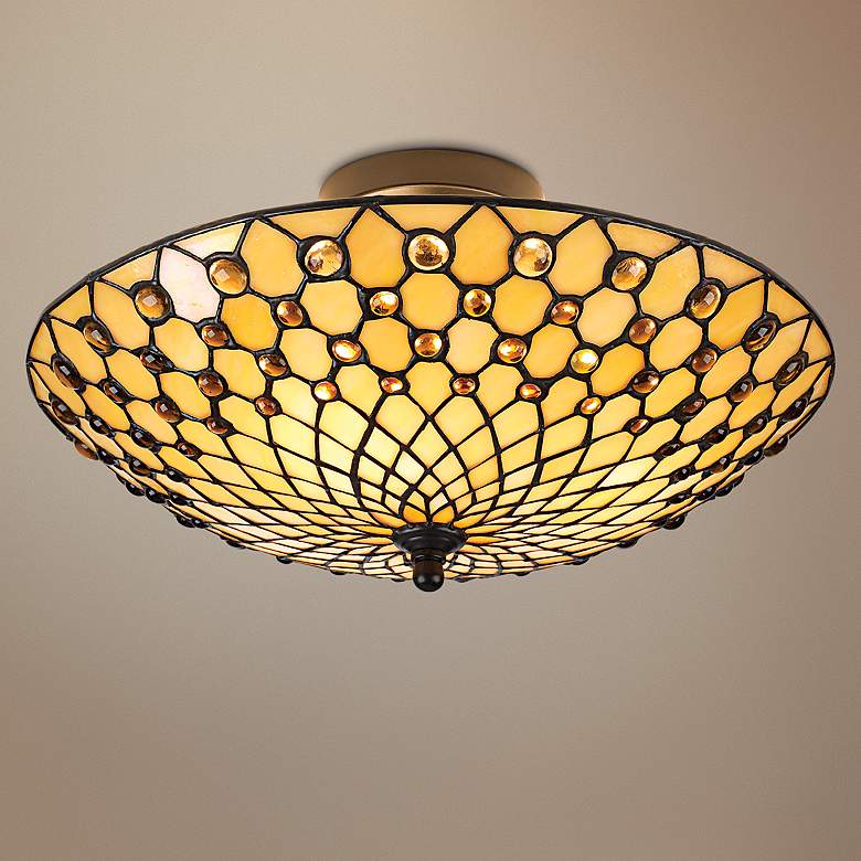 Image 1 Beaded Tiffany-Style 16 inch Wide Ceiling Light Fixture