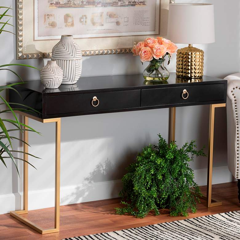 Image 1 Beagan 47 1/4" Wide Black Gold 2-Drawer Console Table