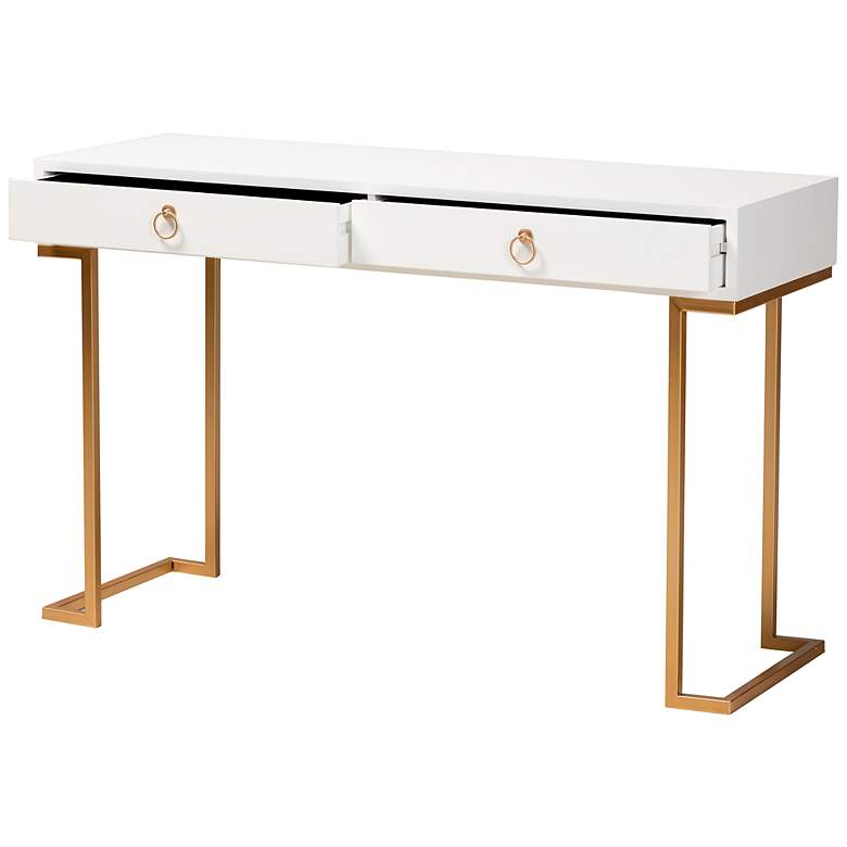 Image 6 Beagan 47 1/4"W White Wood Gold Metal 2-Drawer Console Table more views