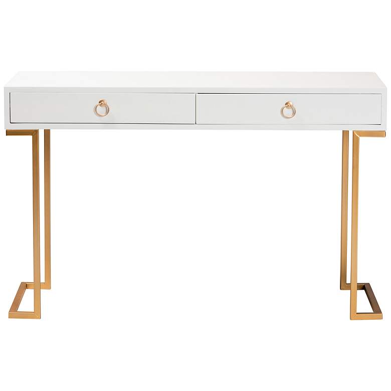 Image 7 Beagan 47 1/4 inchW White Wood Gold Metal 2-Drawer Console Table more views