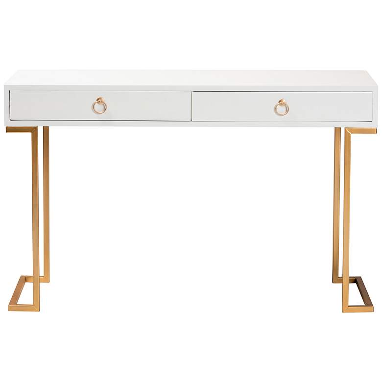 Image 7 Beagan 47 1/4"W White Wood Gold Metal 2-Drawer Console Table more views