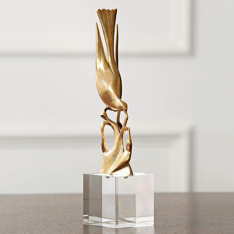 Image 1 Beak 2 Beak 10" High Solid Brass Tabletop Bird Sculpture