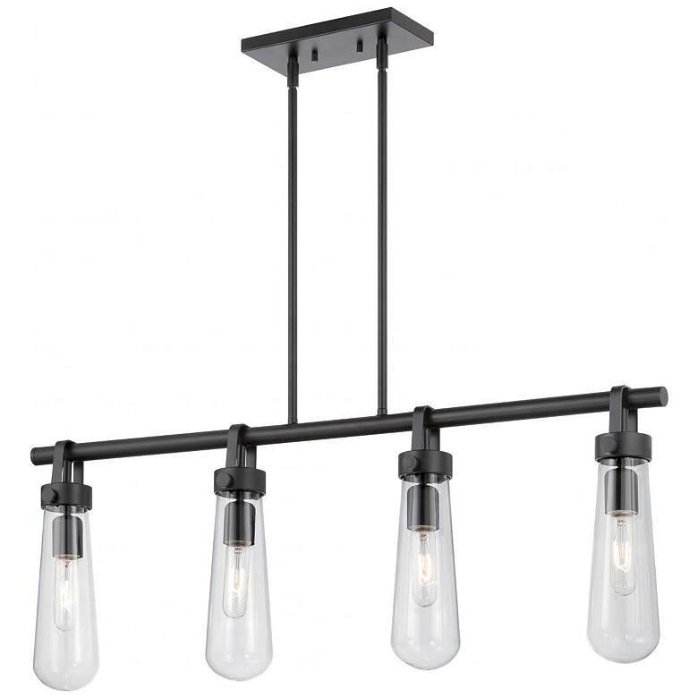 Image 1 Beaker; 4 Light; Trestle Fixture with Clear Glass; Vintage Lamps Included