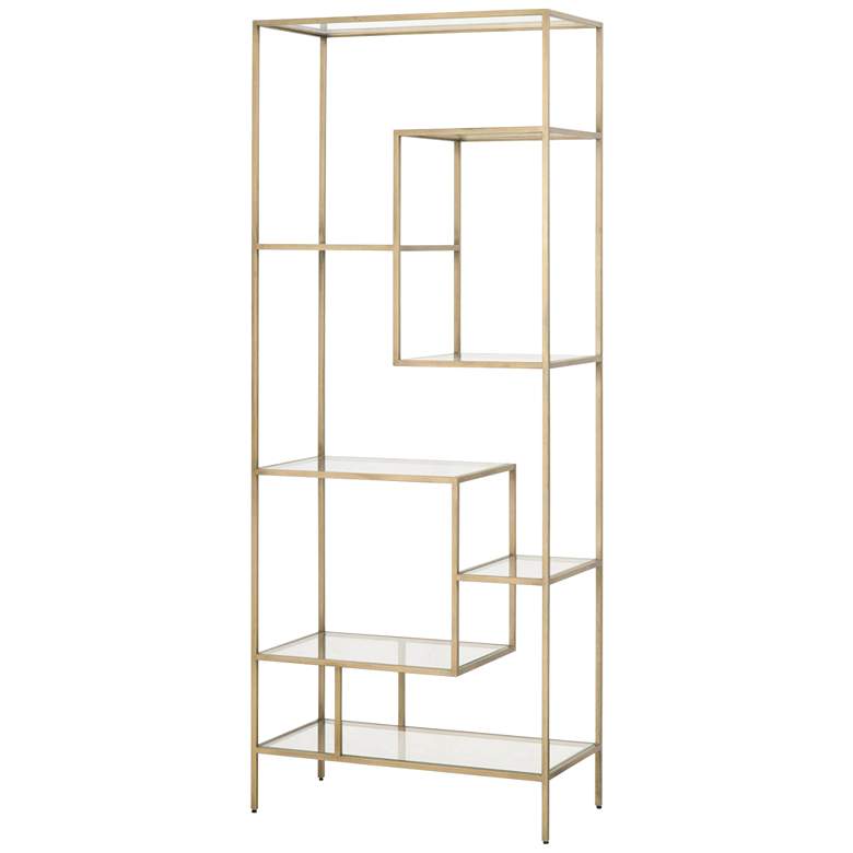 Image 1 Beakman 31 1/2" Wide Brass Metal and Glass 7-Shelf Bookcase