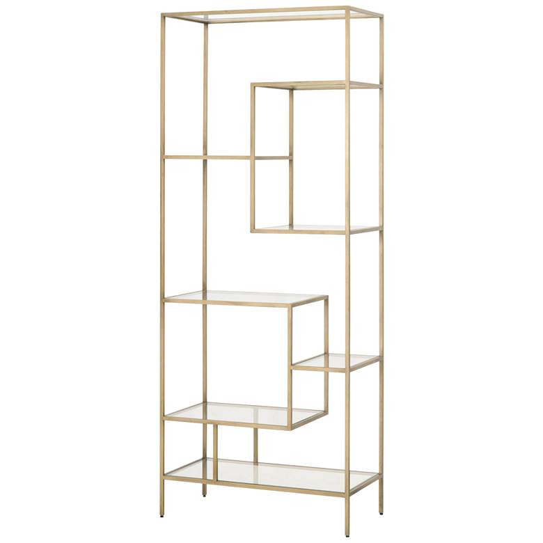 Image 1 Beakman 31 1/2 inch Wide Brass Metal and Glass 7-Shelf Bookcase