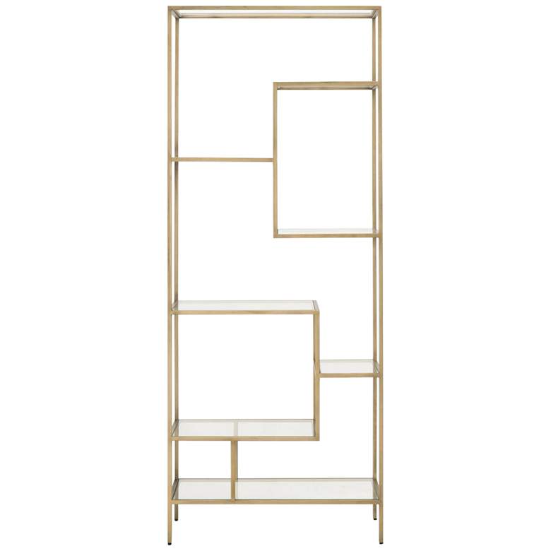 Image 2 Beakman 31 1/2 inch Wide Brass Metal and Glass 7-Shelf Bookcase more views