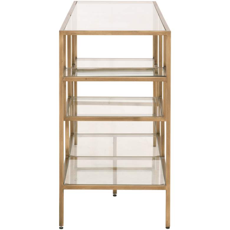 Image 4 Beakman 59 inch Wide Brass Metal and Glass 4-Shelf Low Bookcase more views