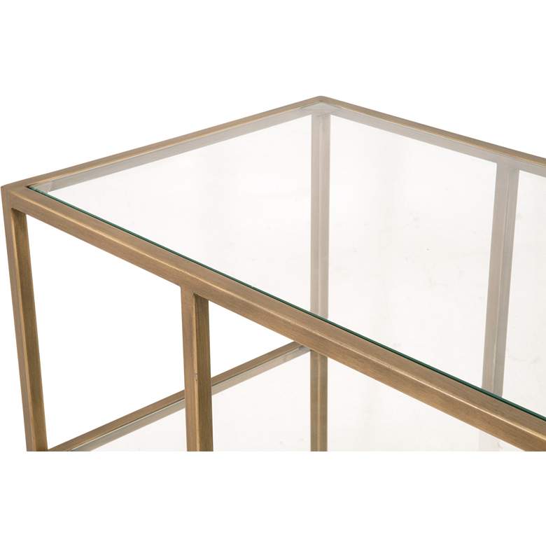 Image 5 Beakman 59" Wide Brass Metal and Glass 4-Shelf Low Bookcase more views
