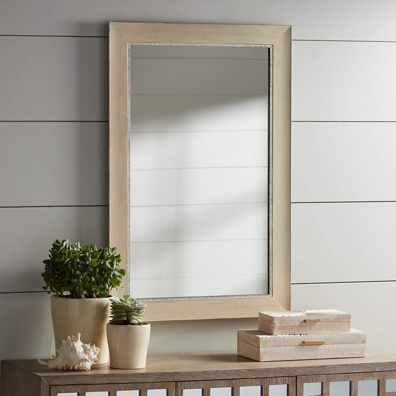 Image 1 Beal Light Cream Wood 24 inch x 35 inch Rectangular Wall Mirror