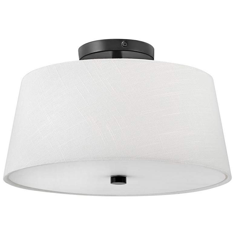 Image 1 Beale 14" Wide Black with White Linen Drum Ceiling Light