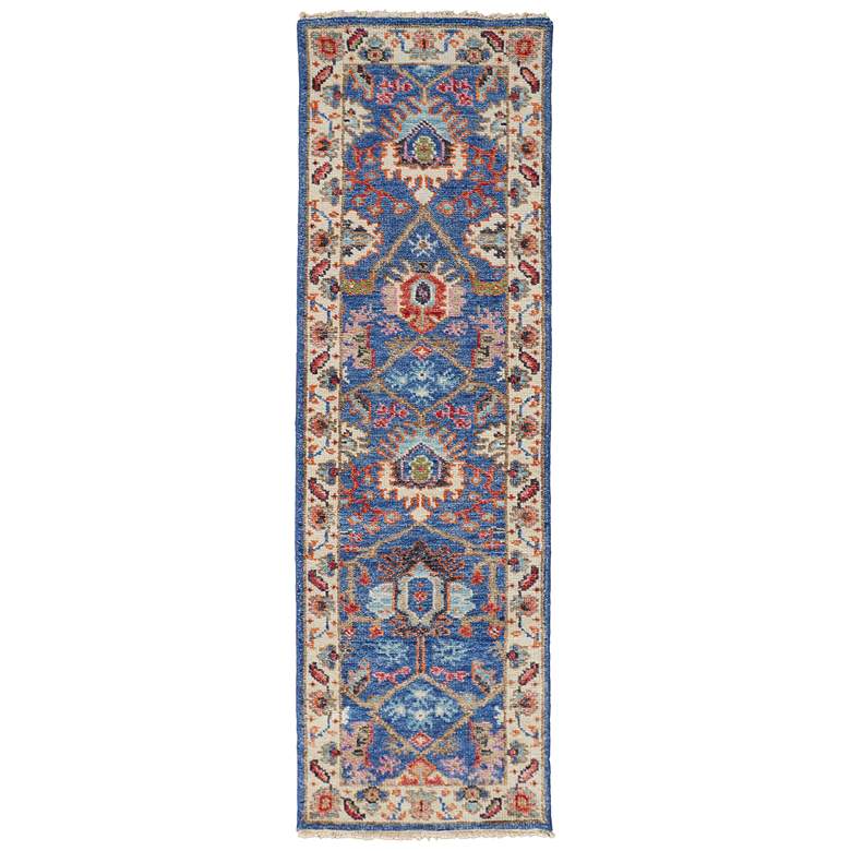 Image 1 Beall Oriental Hand Knotted Blue Area Rug 2'-6" x 8'
