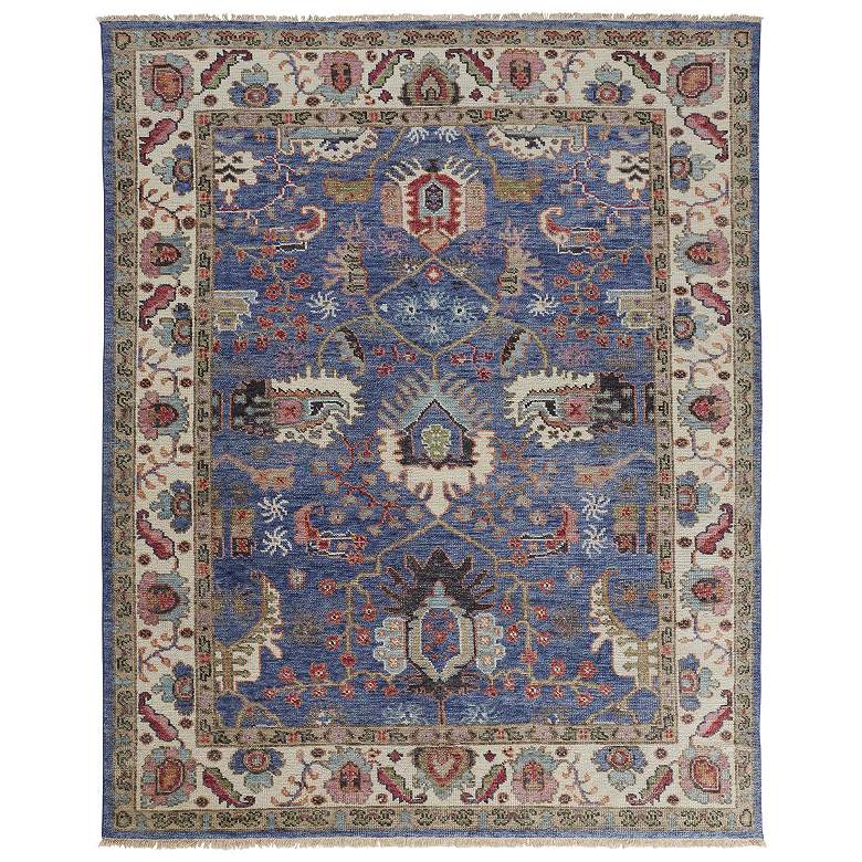 Image 1 Beall Traditional Oriental Hand Knotted Blue Area Rug 6708F