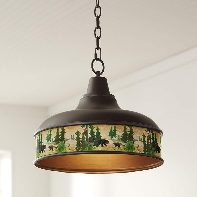 Image 1 Bear Lodge Benson 15 inch Wide Bronze Pendant Light