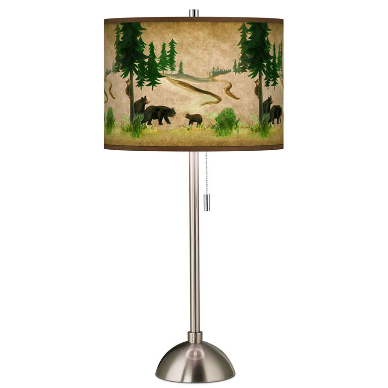 Image 1 Bear Lodge Giclee Brushed Nickel Table Lamp