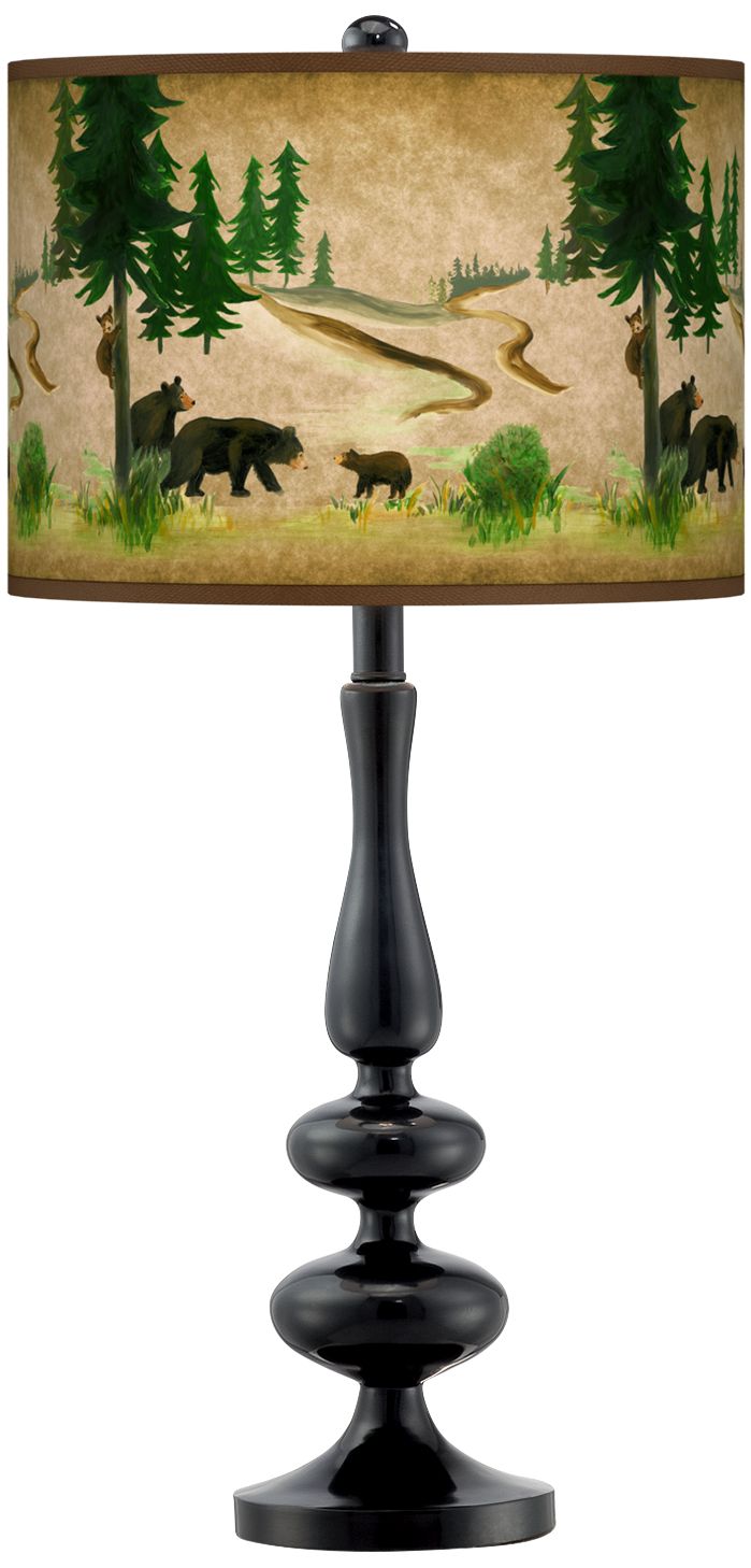 Bear Lodge Giclee Paley Black Table Lamp