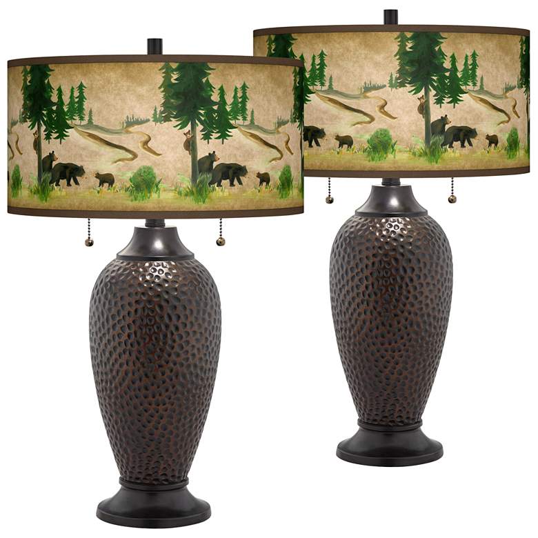 Image 1 Bear Lodge Hammered Oil-Rubbed Bronze Table Lamps Set of 2
