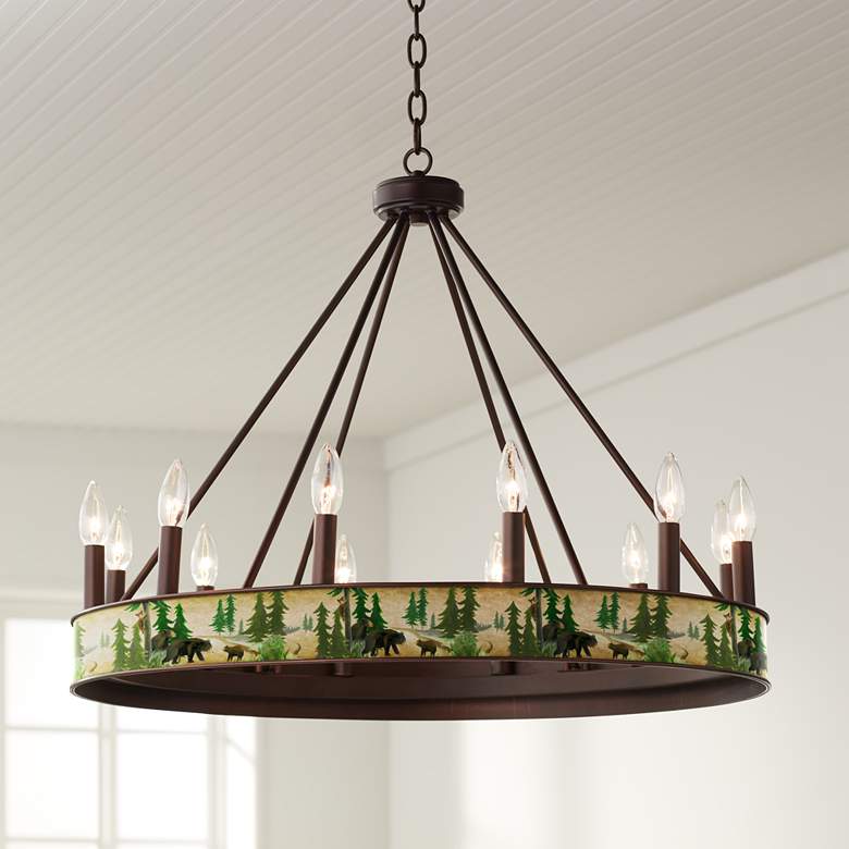 Image 1 Bear Lodge Jessa 29 1/2" Wide Bronze Wagon Wheel Chandelier