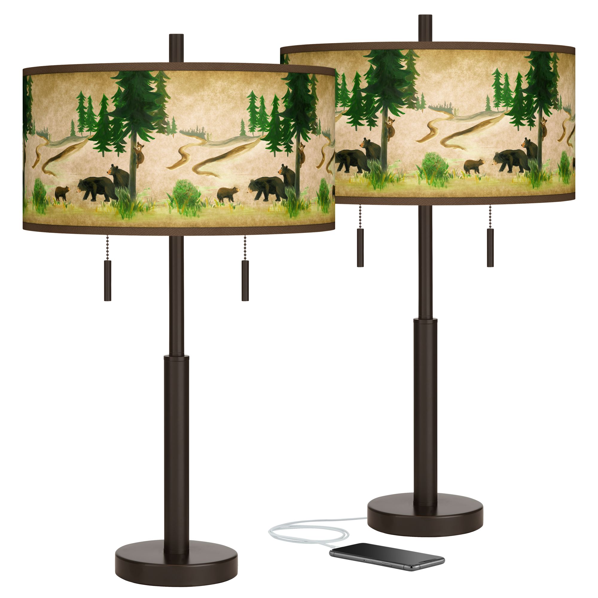 Bear Lodge Robbie Bronze USB Table Lamps Set of 2