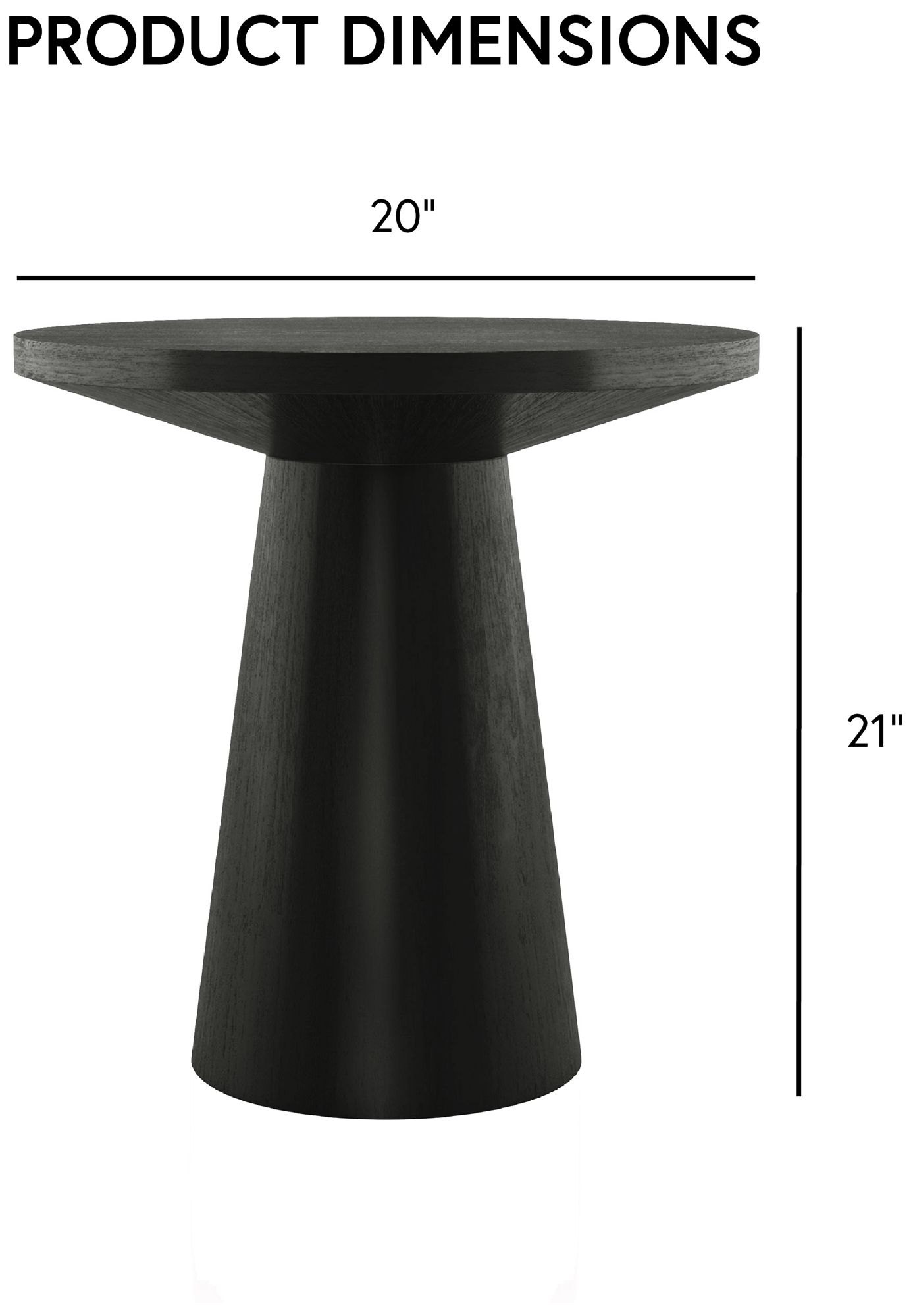 Beardy 20" Modern Black Round End Table with Cone-Shaped Pedestal Base