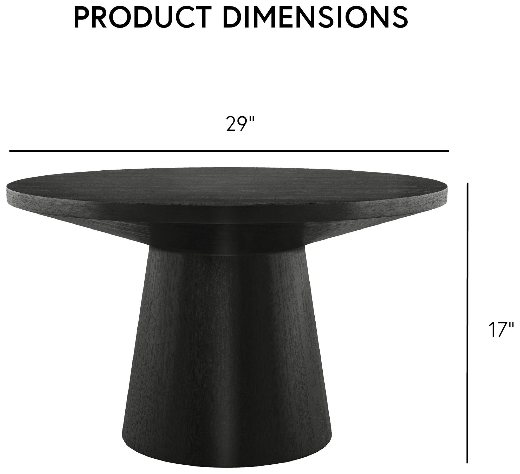 Beardy 29" Modern Black Round Coffee Table with Cone-Shaped Pedestal Base