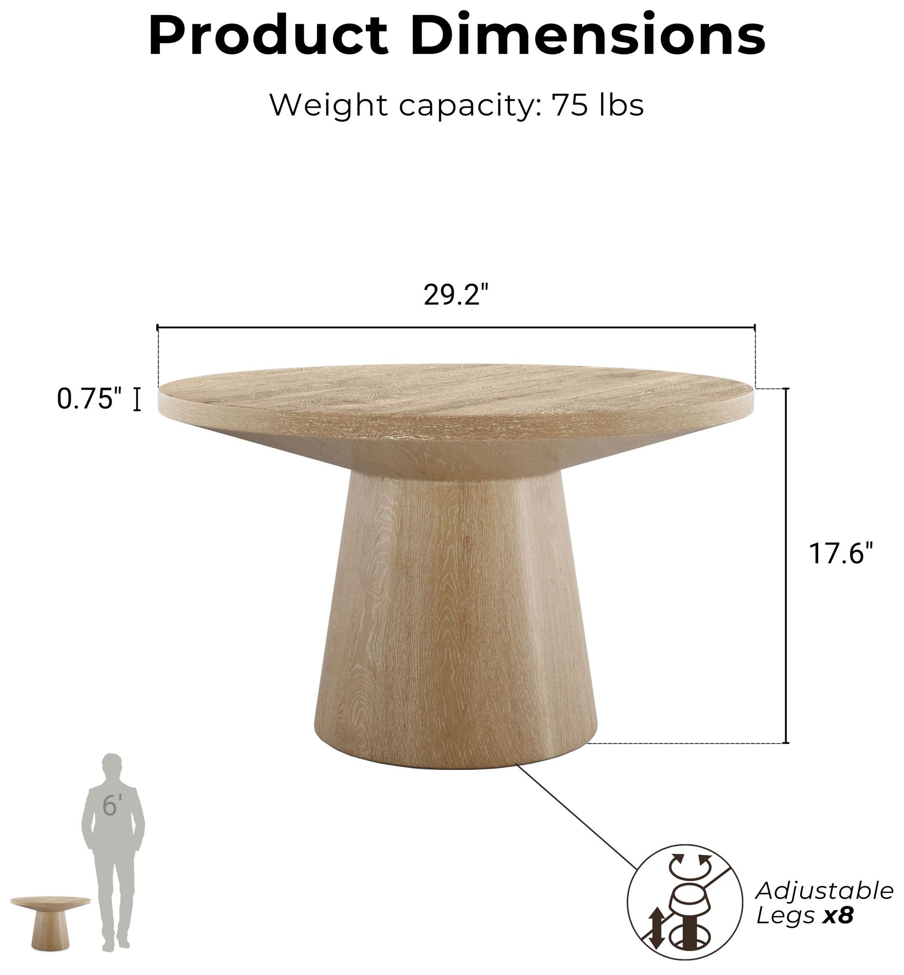 Beardy 29" Modern Oak Round Coffee Table with Cone-Shaped Pedestal Base