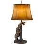 Bears and Beehive Western Rustic Table Lamp with Leatherette Shade