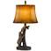 Bears and Beehive Western Rustic Table Lamp with Leatherette Shade