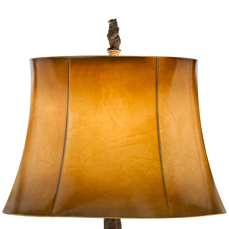 Image 4 Bears and Beehive Western Rustic Table Lamp with Leatherette Shade more views