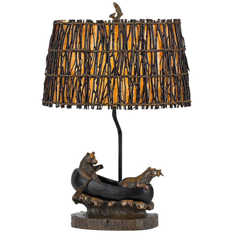 Image 2 Bears in a Canoe Antique Bronze Table Lamp