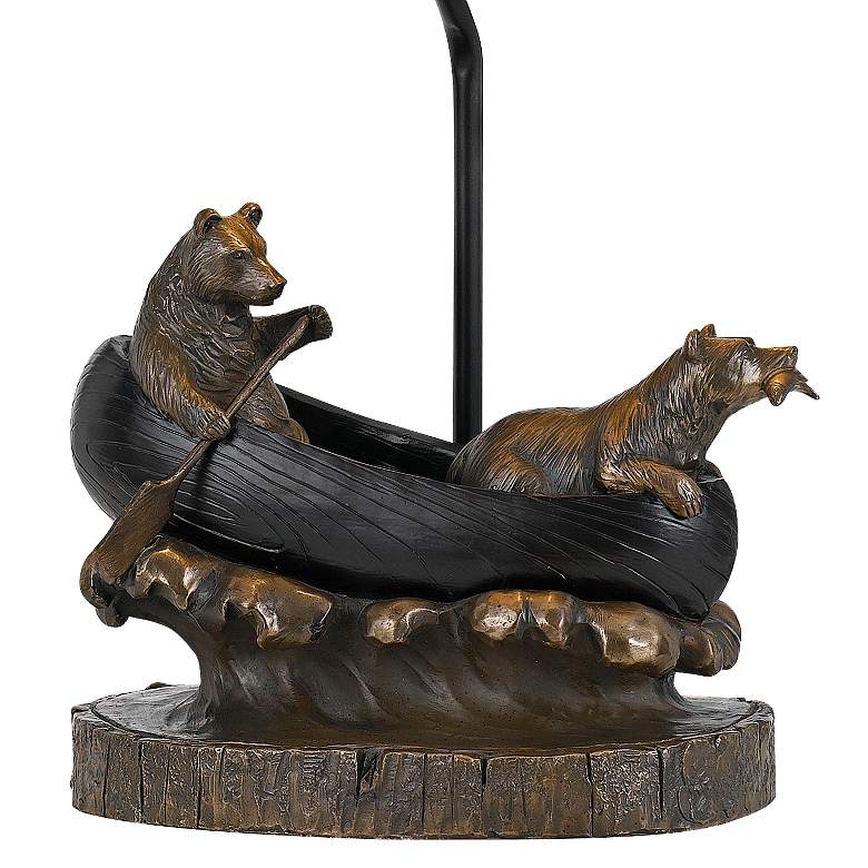 Image 5 Bears in a Canoe Antique Bronze Table Lamp more views