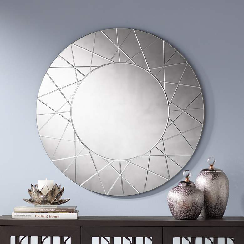 Image 1 Beatrix Etched Smoke Glass 33 inch Round Wall Mirror
