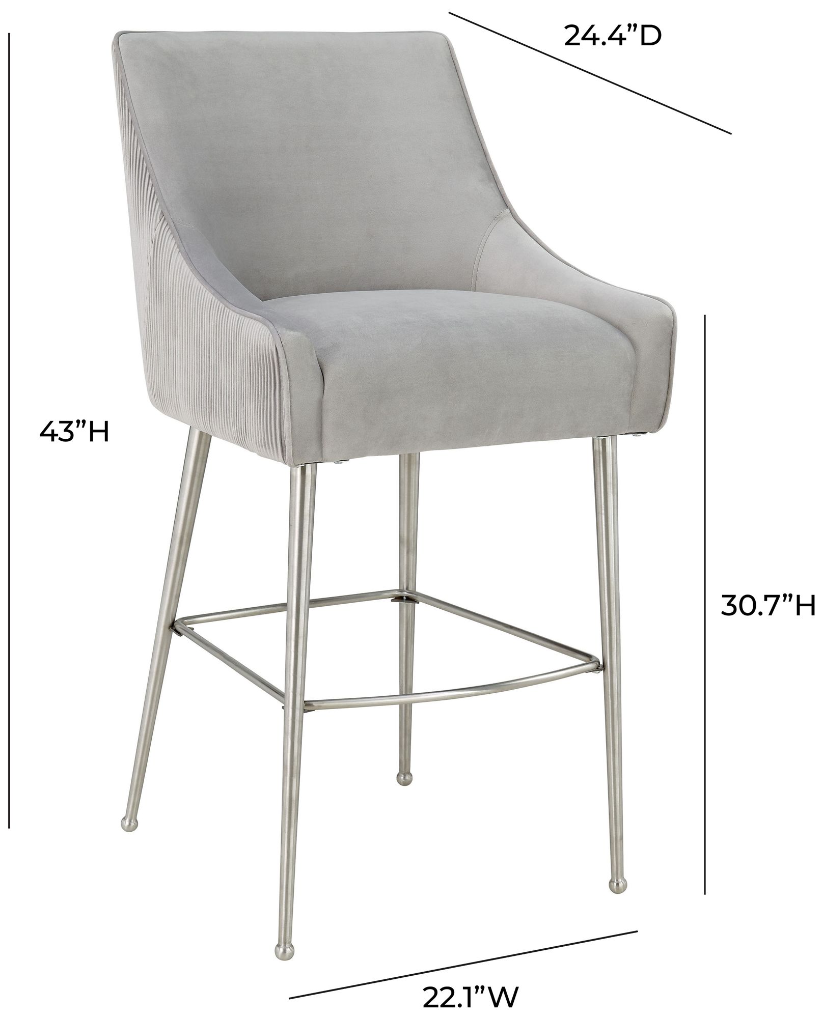 Image 5 Beatrix Pleated Light Grey Velvet Counter Stool more views