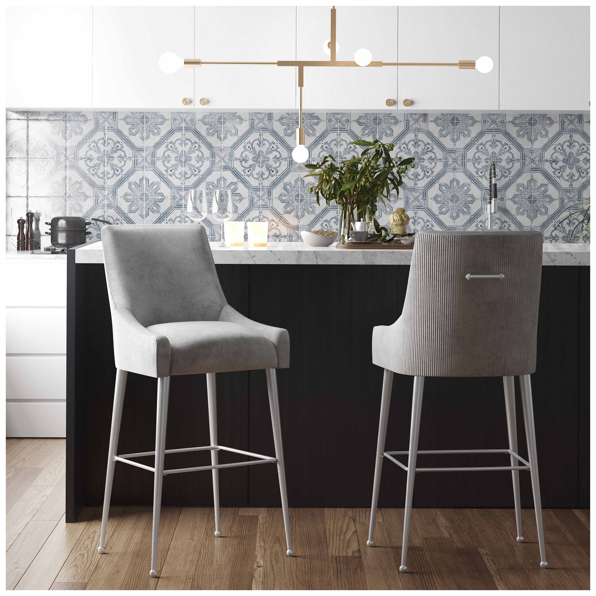 Image 6 Beatrix Pleated Light Grey Velvet Counter Stool more views