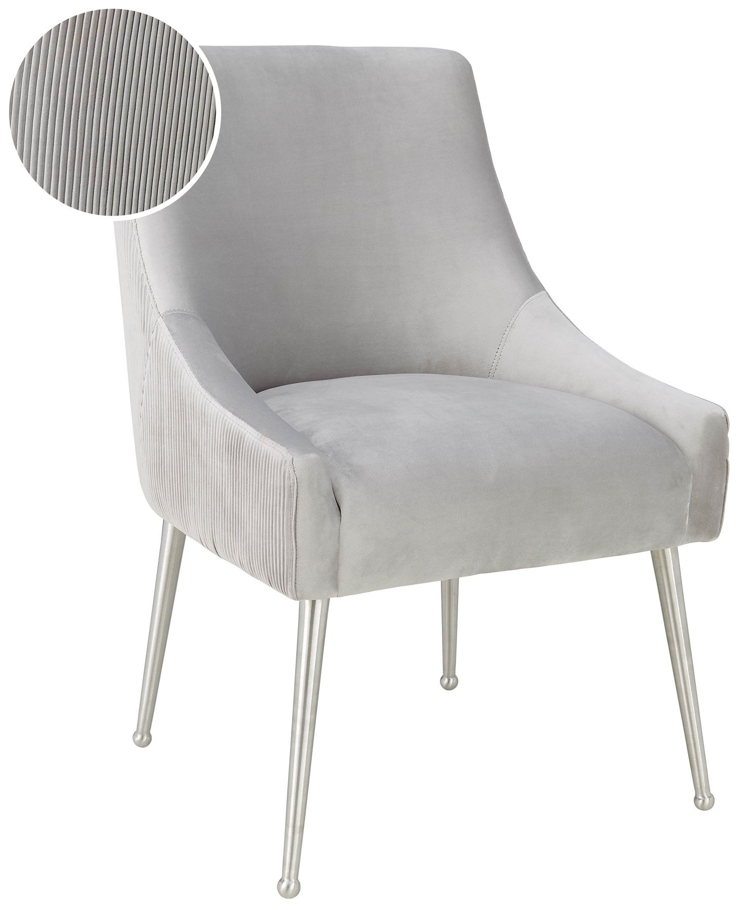 Image 5 Beatrix Pleated Light Grey Velvet Side Chair - Silver Legs more views