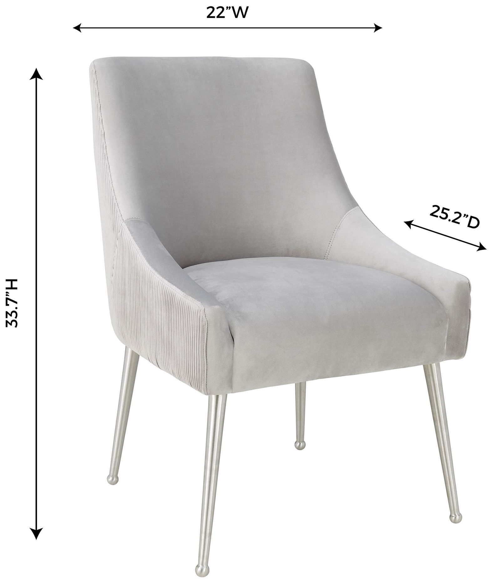 Image 6 Beatrix Pleated Light Grey Velvet Side Chair - Silver Legs more views