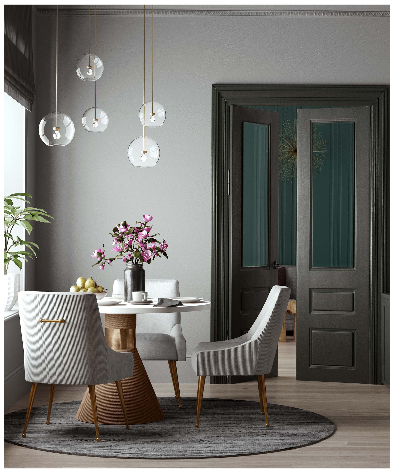 Beatrix Pleated Light Grey Velvet Side Chair