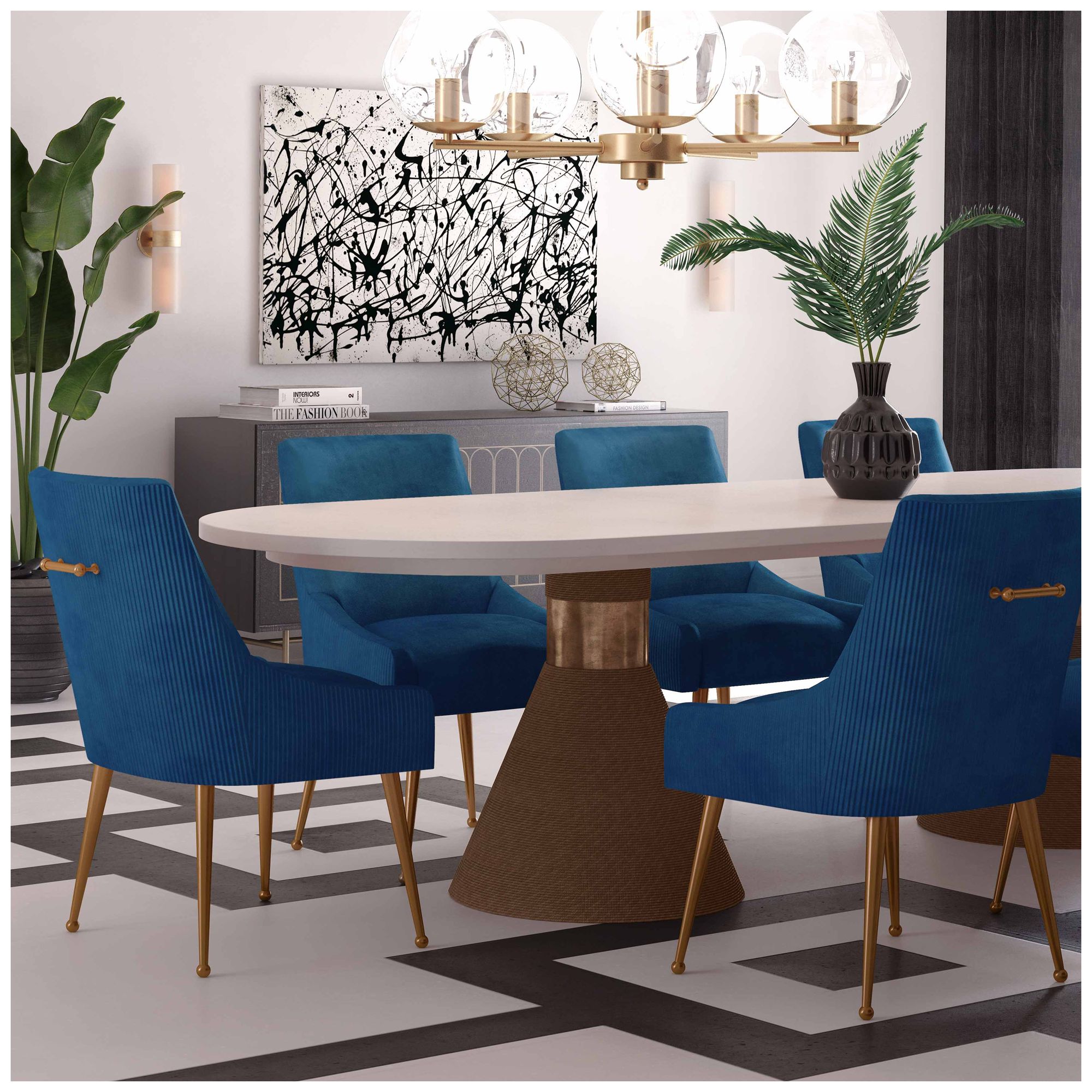 Beatrix Pleated Navy Velvet Side Chair