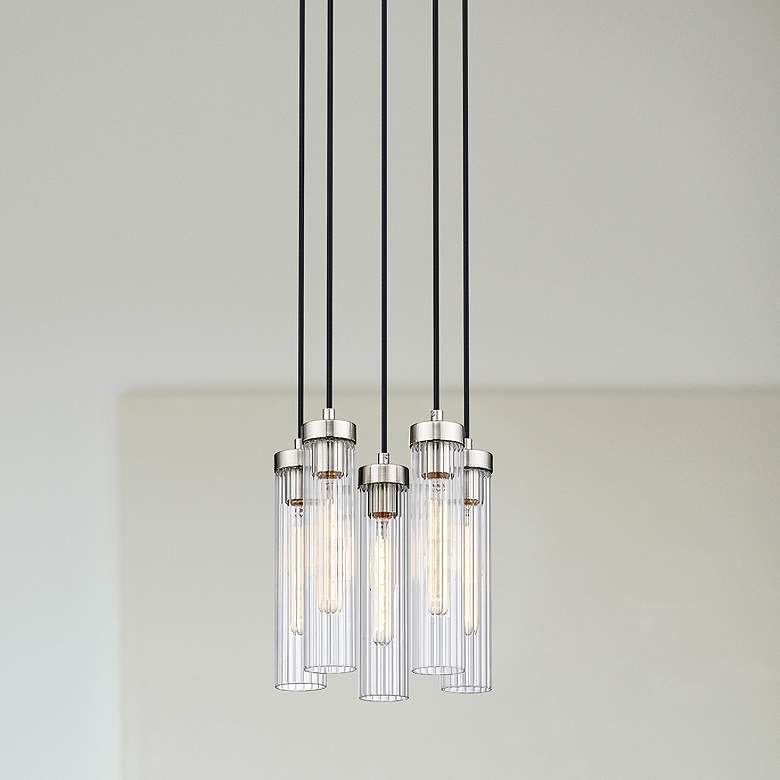 Image 1 Beau 12" Wide Brushed Nickel 5-Light Mini Pendant