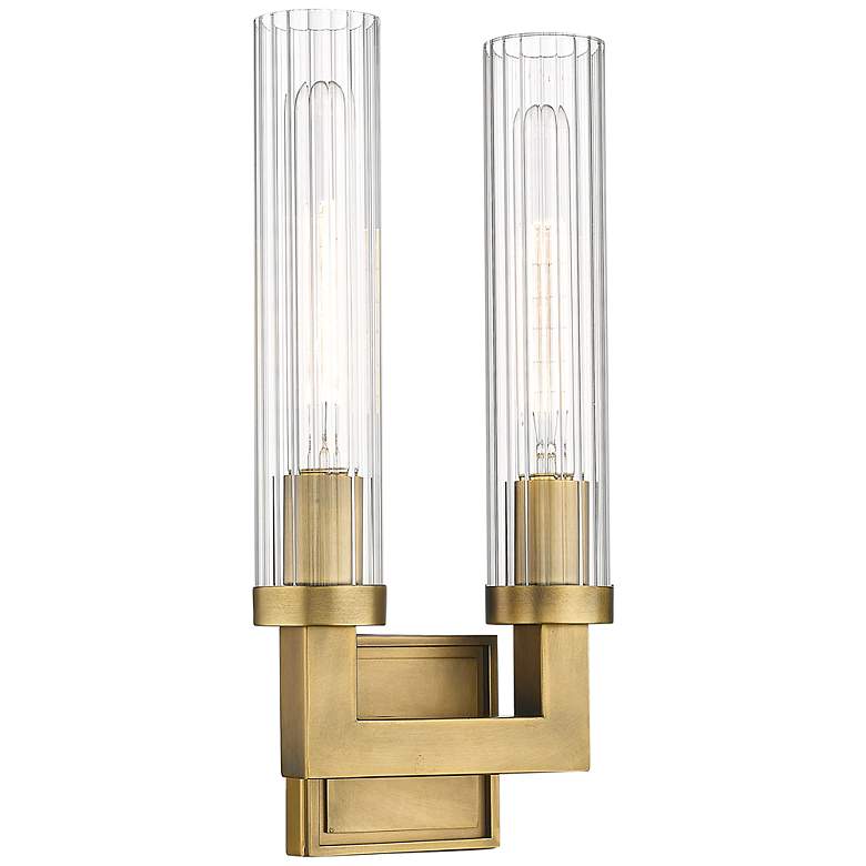 Image 2 Beau 16 3/4" High Rubbed Brass 2-Light Wall Sconce