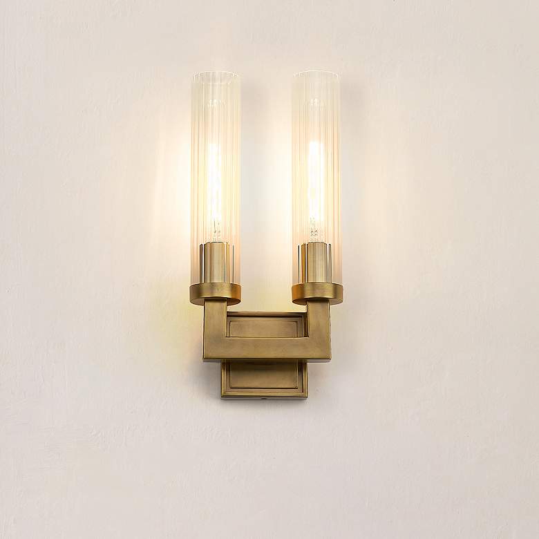 Image 1 Beau 16 3/4" High Rubbed Brass 2-Light Wall Sconce