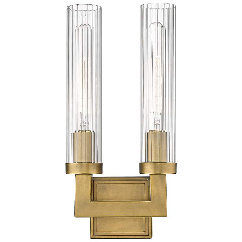 Image 4 Beau 16 3/4" High Rubbed Brass 2-Light Wall Sconce more views