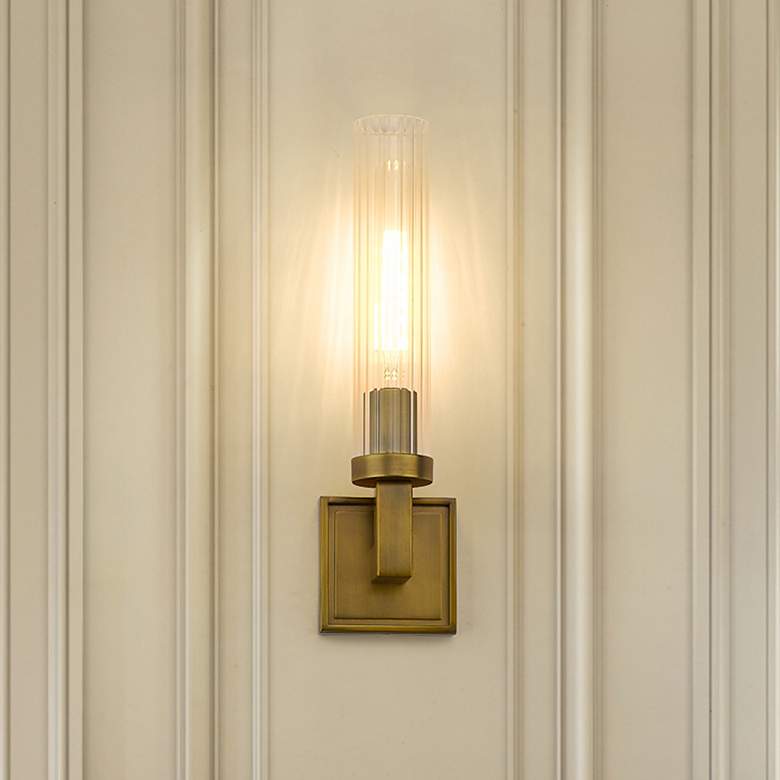 Image 2 Beau 16 3/4" High Rubbed Brass Wall Sconce