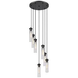Beau 18" Wide Matte Black 7-Light Cylinder Pendant