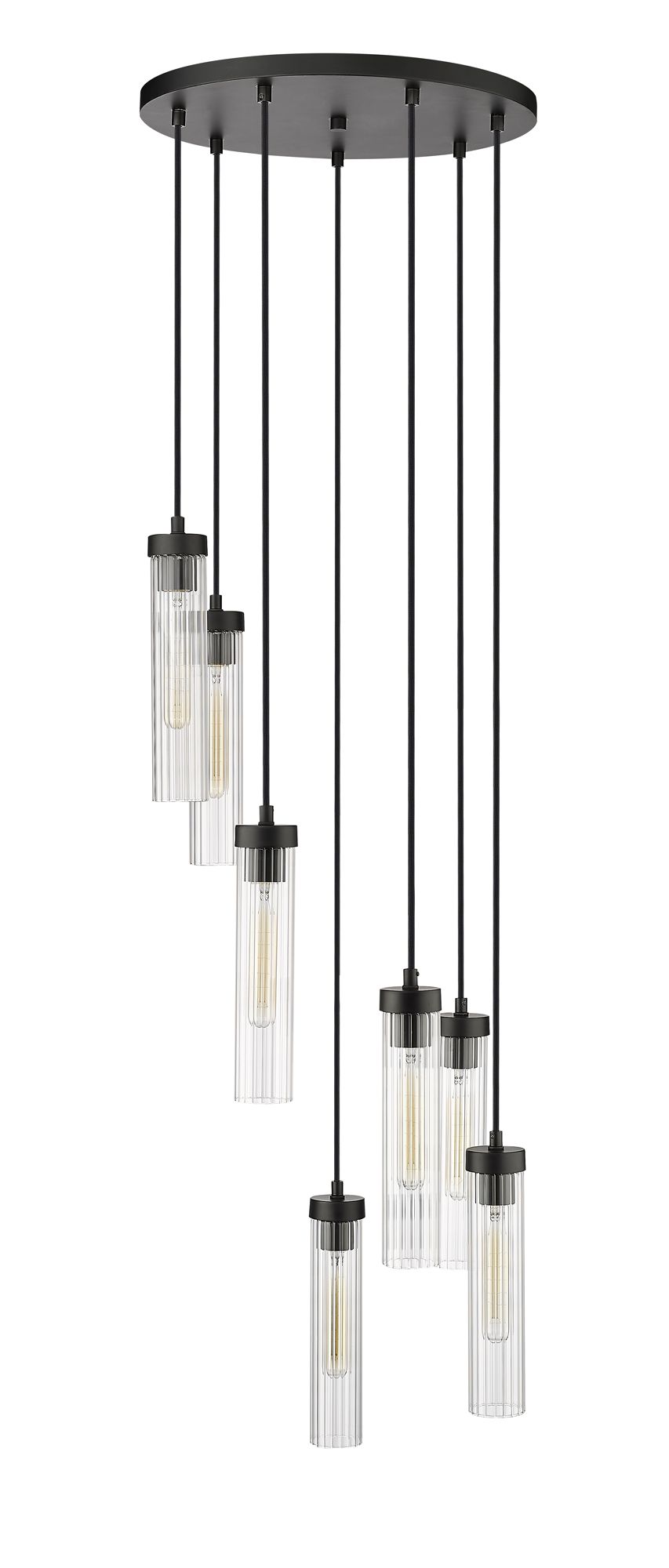 Beau 18" Wide Matte Black 7-Light Cylinder Pendant in scene