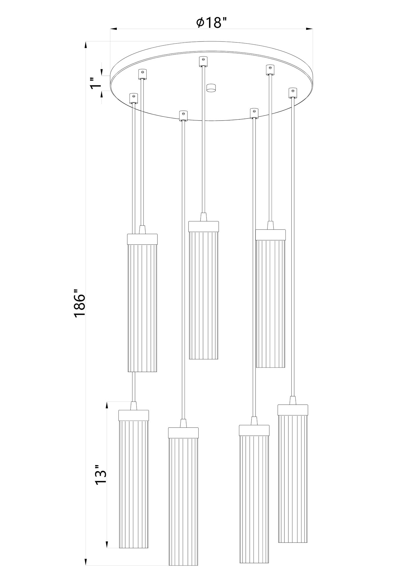 Beau 18" Wide Matte Black 7-Light Cylinder Pendant in scene