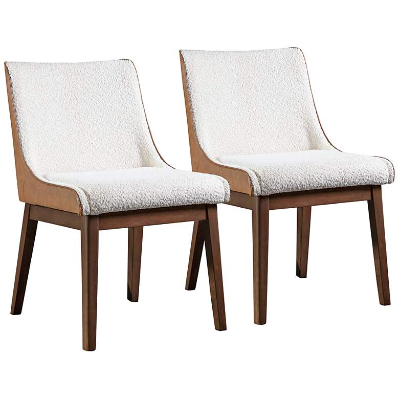 Image 1 Beau 21" Wide White Boucle Fabric Modern Side Chairs Set of 2