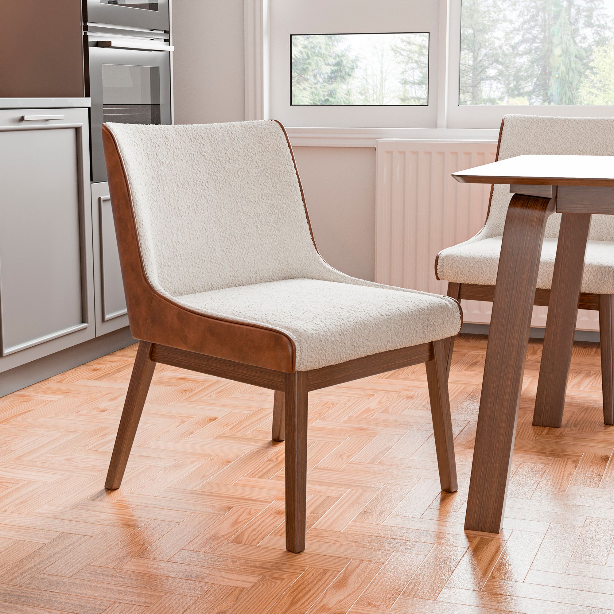 Beau 21" Wide White Boucle Fabric Modern Side Chairs Set of 2