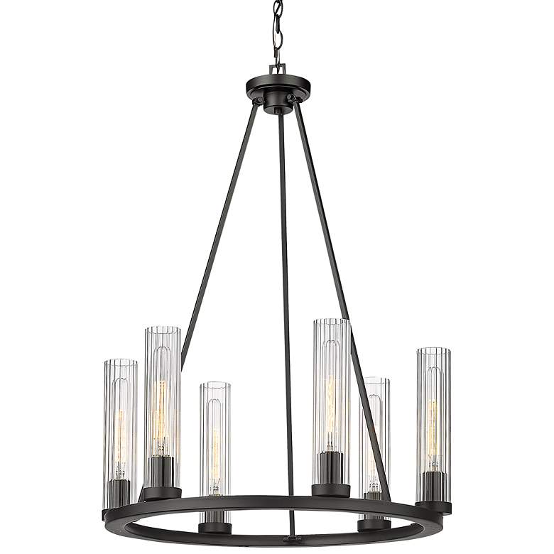 Image 3 Beau 26" Wide Bronze 6-Light Wagon Wheel Chandelier