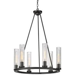 Beau 26" Wide Bronze 6-Light Wagon Wheel Chandelier